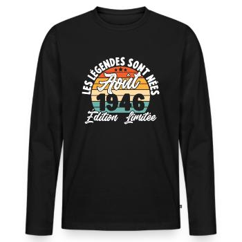 Cadeau Les légendes sont nées en Août 1946 - T-shirt manches longues Premium bio Homme - noir - Devant - Nico (187cm)