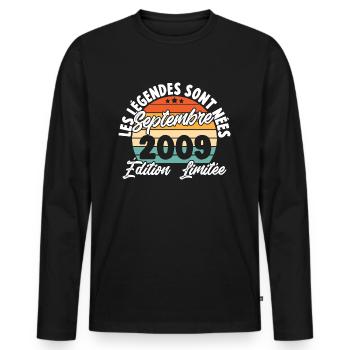 Cadeau Les légendes sont nées en Septembre 2009 - T-shirt manches longues Premium bio Homme - noir - Devant - Nico (187cm)