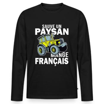 paysan en colere mange francais agriculteur - T-shirt manches longues Premium bio Homme - noir - Devant - Nico (187cm)