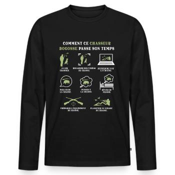 Chasseur Bogosse Chasse Humour Chassé - T-shirt manches longues Premium bio Homme - noir - Devant - Nico (187cm)