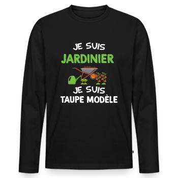 Je suis jardinier je suis taupe modèle Jardin - T-shirt manches longues Premium bio Homme - noir - Devant - Nico (187cm)