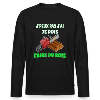 Faire Du Bois Humour Tronçonnesue - T-shirt manches longues Premium bio Homme - noir - Devant - Nico (187cm)