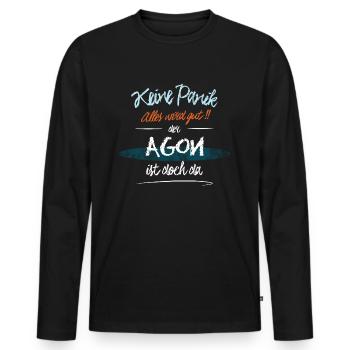 Agon - Keine Panik. Alles wird gut - Männer Premium Bio Langarmshirt - Schwarz - Vorne - Nico (187cm)