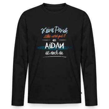 Aidan - Keine Panik. Alles wird gut - Männer Premium Bio Langarmshirt - Schwarz - Vorne - Nico (187cm)