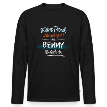 Benny - Keine Panik. Alles wird gut - Männer Premium Bio Langarmshirt - Schwarz - Vorne - Nico (187cm)