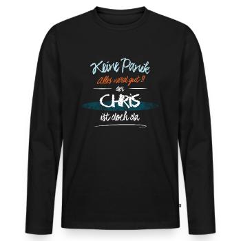 Chris - Keine Panik. Alles wird gut - Männer Premium Bio Langarmshirt - Schwarz - Vorne - Nico (187cm)