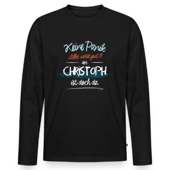 Christoph - Keine Panik. Alles wird gut - Männer Premium Bio Langarmshirt - Schwarz - Vorne - Nico (187cm)