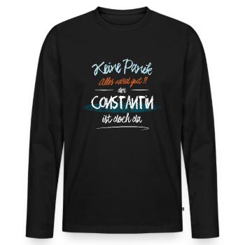 Constantin - Keine Panik. Alles wird gut - Männer Premium Bio Langarmshirt - Schwarz - Vorne - Nico (187cm)