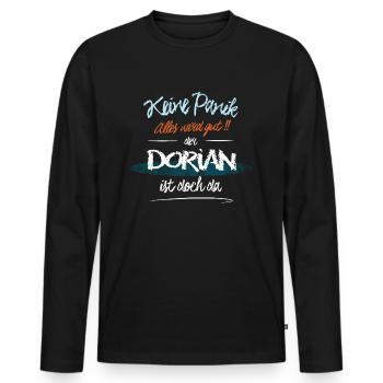 Dorian - Keine Panik. Alles wird gut - Männer Premium Bio Langarmshirt - Schwarz - Vorne - Nico (187cm)
