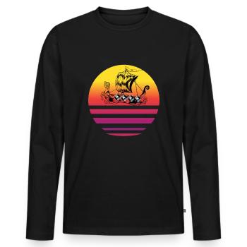 Wikinger Schiff Vintage Retro Langschiff - Männer Premium Bio Langarmshirt - Schwarz - Vorne - Nico (187cm)