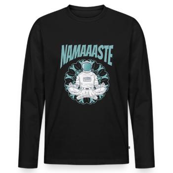 Namaste Weltraum Yoga Astronaut meditiert - Männer Premium Bio Langarmshirt - Schwarz - Vorne - Nico (187cm)