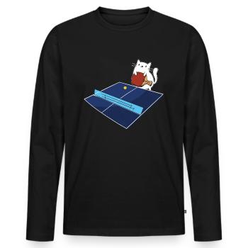 Tischtennis Outfit Damen Katze - Männer Premium Bio Langarmshirt - Schwarz - Vorne - Nico (187cm)