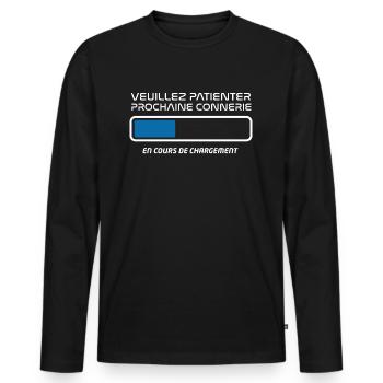 t-shirt téléchargement connerie - T-shirt manches longues Premium bio Homme - noir - Devant - Nico (187cm)