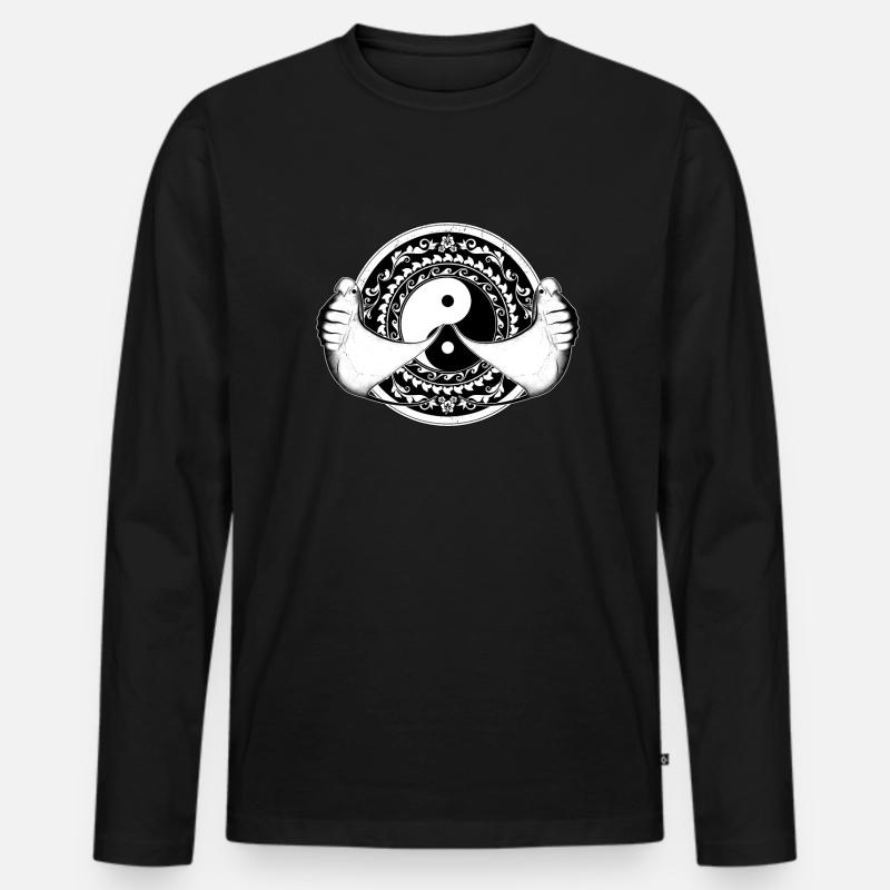 Yin Yang Mantarochen - Männer Premium Bio Langarmshirt - Schwarz