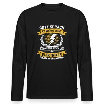 Electrician Craftsman God said there will be light - Men's Premium Organic Long Sleeve Shirt - black - Front - Nico (187cm)