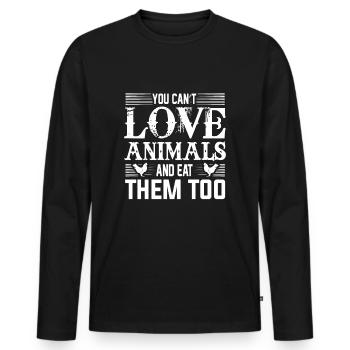 Tierschutz - Fleischfresser - Vegan - Vegetarier - Männer Premium Bio Langarmshirt - Schwarz - Vorne - Nico (187cm)