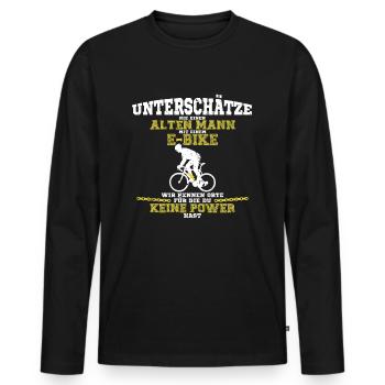 Alter Mann fährt Fahrrad Radfahrer mit Ebike - Männer Premium Bio Langarmshirt - Schwarz - Vorne - Nico (187cm)