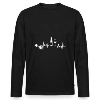 Grapevine Wine Bottle Wineglass Wine ECG Heartbeat - Men's Premium Organic Long Sleeve Shirt - black - Front - Nico (187cm)