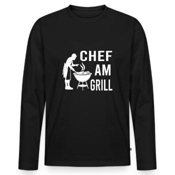Chef au barbecue Barbecue saison du barbecue Griller Chef cuisinier - T-shirt manches longues Premium bio Homme - noir - Devant - Nico (187cm)