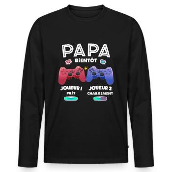 Papa Bientôt Annonce Grossesse Futur Père Gamer - T-shirt manches longues Premium bio Homme - noir - Devant - Nico (187cm)