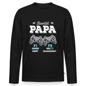 Bientôt Papa Annonce Grossesse Futur Père Gamer - T-shirt manches longues Premium bio Homme - noir - Devant - Nico (187cm)