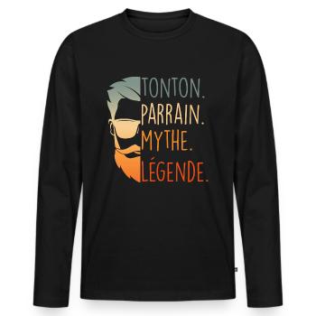 Mon Tonton Est Une Légende - T-shirt manches longues Premium bio Homme - noir - Devant - Nico (187cm)