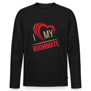 J’aime mon colocataire Heart College Cadeau - T-shirt manches longues Premium bio Homme - noir - Devant - Nico (187cm)