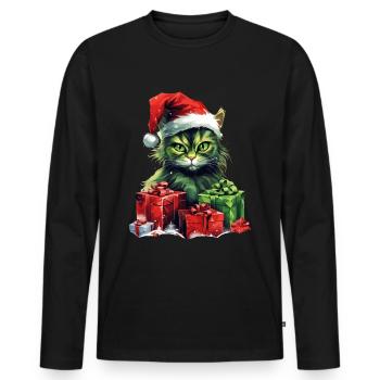 Katze Weihnachten Weihnachtsmann Geschenke Mütze - Männer Premium Bio Langarmshirt - Schwarz - Vorne - Nico (187cm)