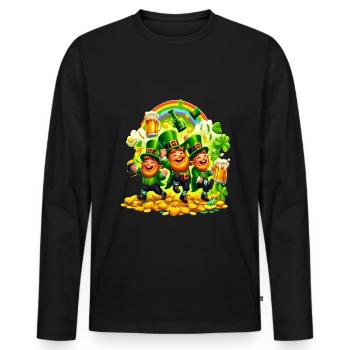 Lutin-arc-en-ciel (Lutin-du-Irlandais - T-shirt manches longues Premium bio Homme - noir - Devant - Nico (187cm)