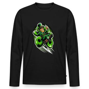 Flying Leprechaun (Irish Leprechaun) - Men's Premium Organic Long Sleeve Shirt - black - Front - Nico (187cm)