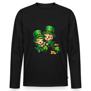 Duo de lutins espiègles (lutin irlandais) - T-shirt manches longues Premium bio Homme - noir - Devant - Nico (187cm)