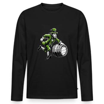 Barrel Pushing Leprechaun (Irish Leprechaun) - Men's Premium Organic Long Sleeve Shirt - black - Front - Nico (187cm)