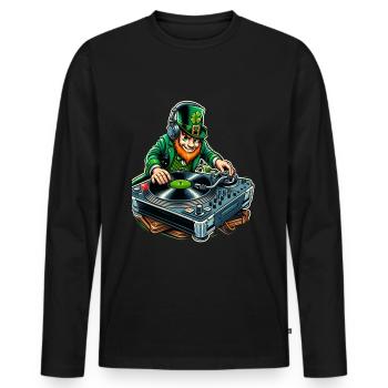 DJ Leprechaun (Leprechaun irlandais) - T-shirt manches longues Premium bio Homme - noir - Devant - Nico (187cm)