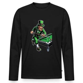 Billard jouant au lutin (lutin irlandais) - T-shirt manches longues Premium bio Homme - noir - Devant - Nico (187cm)