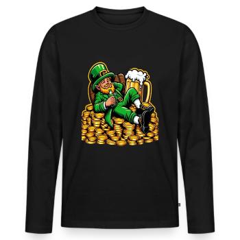 Entspannter Leprechaun (Irischer Kobold) - Männer Premium Bio Langarmshirt - Schwarz - Vorne - Nico (187cm)
