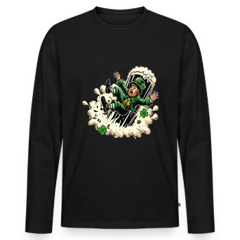 Fallender Leprechaun (Irischer Kobold) - Männer Premium Bio Langarmshirt - Schwarz - Vorne - Nico (187cm)