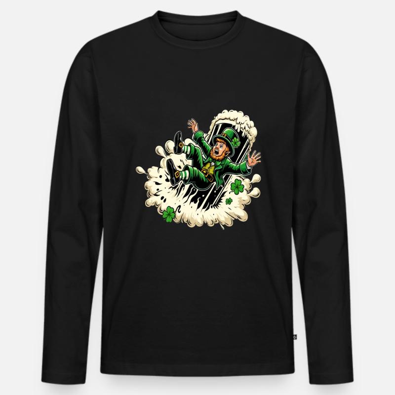 Fallender Leprechaun (Irischer Kobold) - Männer Premium Bio Langarmshirt - Schwarz