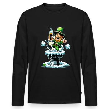 Leaping Leprechaun (Irish Leprechaun) - Men's Premium Organic Long Sleeve Shirt - black - Front - Nico (187cm)