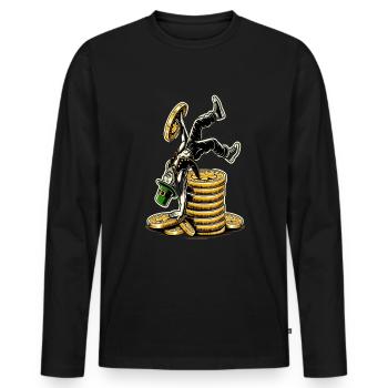 Münzstapelnder Leprechaun (Irischer Kobold) - Männer Premium Bio Langarmshirt - Schwarz - Vorne - Nico (187cm)
