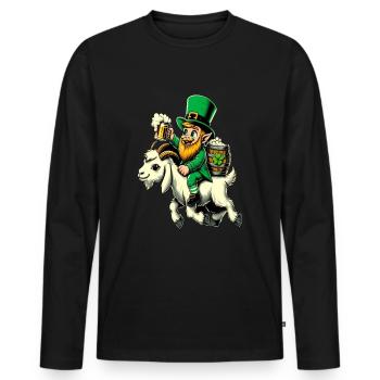 Lutin chevauchant une chèvre (lutin irlandais) - T-shirt manches longues Premium bio Homme - noir - Devant - Nico (187cm)