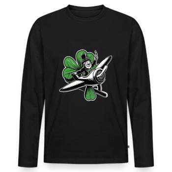 Flying Leprechaun (Irish Leprechaun) - Men's Premium Organic Long Sleeve Shirt - black - Front - Nico (187cm)