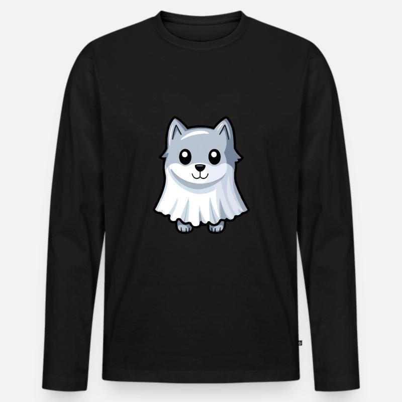 Wolf Halloween Comic Geist - Männer Premium Bio Langarmshirt - Schwarz