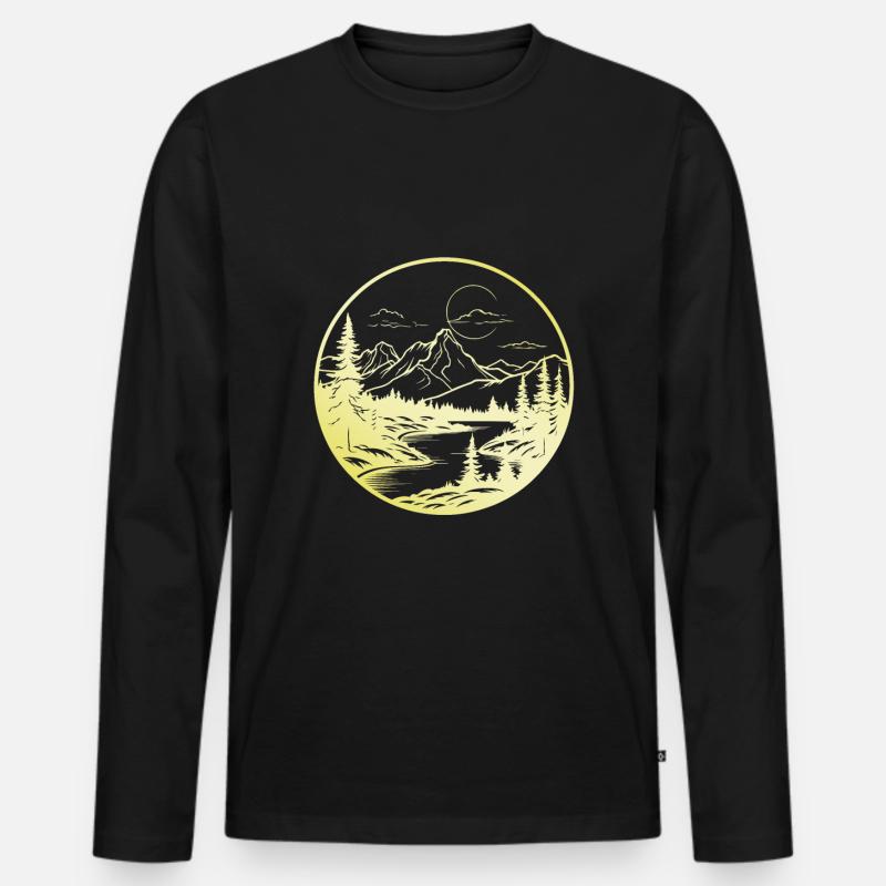 Berge Gold - Männer Premium Bio Langarmshirt - Schwarz