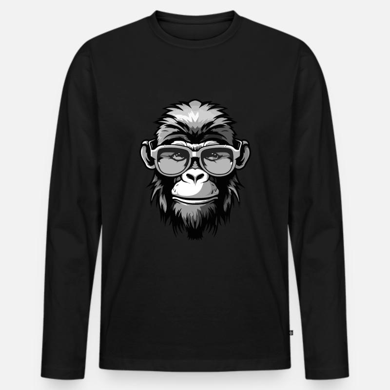 Affe Hipster Cool Party - Männer Premium Bio Langarmshirt - Schwarz
