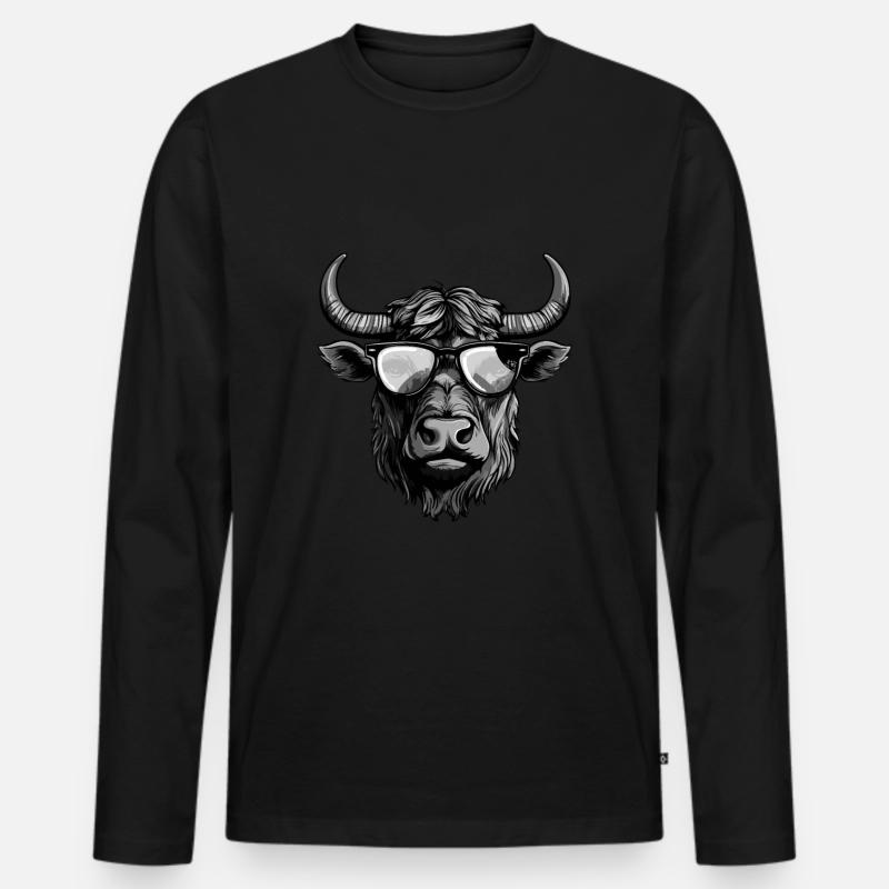 Bulle Hipster Cool Party Taurus - Männer Premium Bio Langarmshirt - Schwarz