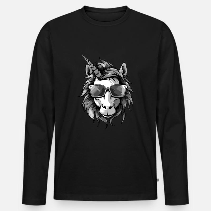Einhorn Kopf - Männer Premium Bio Langarmshirt - Schwarz