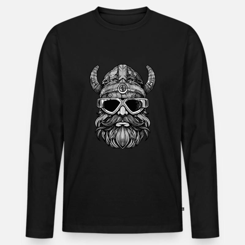 Wikinger Kopf Party Krieger - Männer Premium Bio Langarmshirt - Schwarz