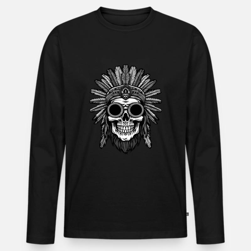 Apache Totenkopf Indianer - Männer Premium Bio Langarmshirt - Schwarz