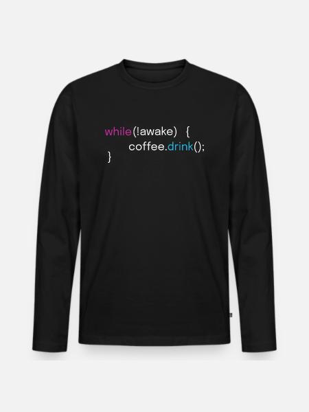 Lustiges Kaffee- und Coding-Programmierer-Design - Männer Premium Bio Langarmshirt - Schwarz
