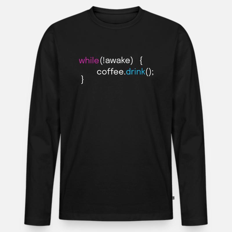 Café drôle et conception de programmeur de codage T-shirt manches longues Premium bio Homme